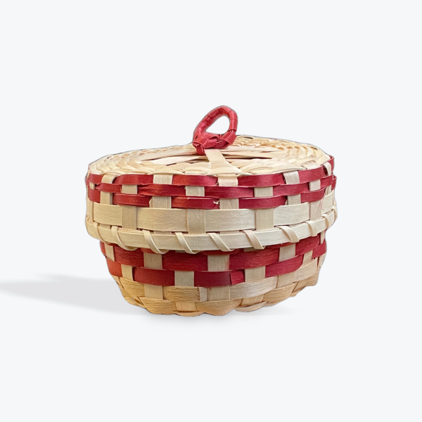 Jim's Baskets: Round Black Ash Fancy Basket w/Red Detail