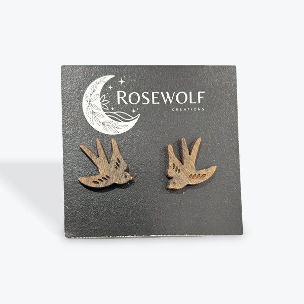 RoseWolf Creations: Wood Bird Stud Earrings