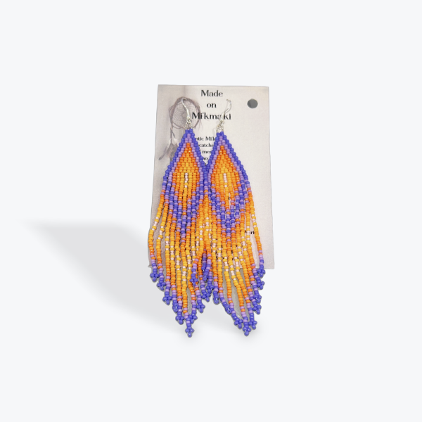 Made on Mi'kma'ki: Morgan Varis - Long Orange & Purple Fringe Earrings
