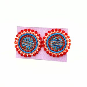 Emily Spencer: Stud Earrings - Medium Orange and Blue Medallion Earrings