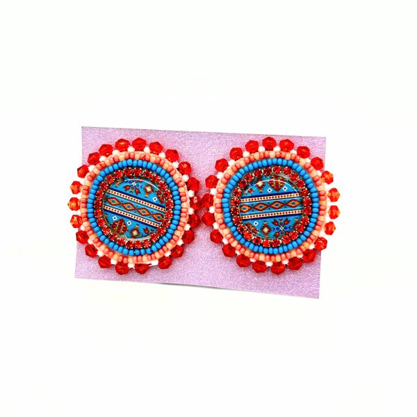 Emily Spencer: Stud Earrings - Medium Orange and Blue Medallion Earrings