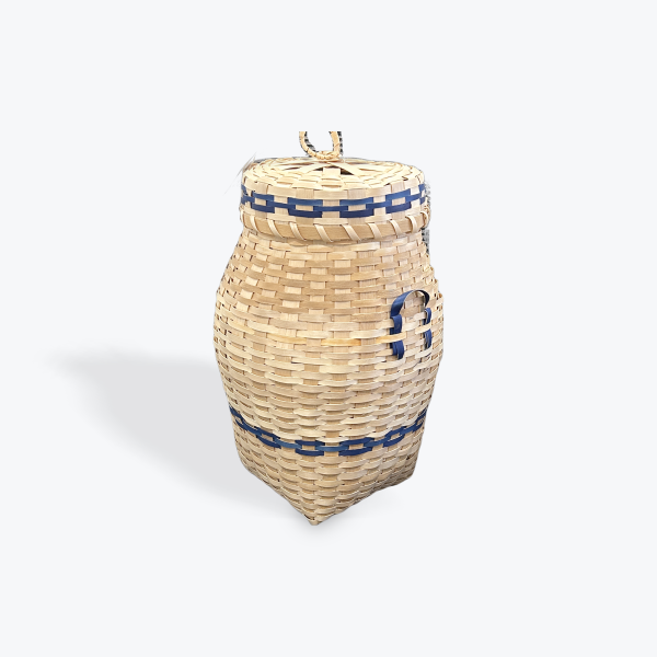 Jim's Baskets: Hamper Basket, Natural Black Ash w/Blue Detail