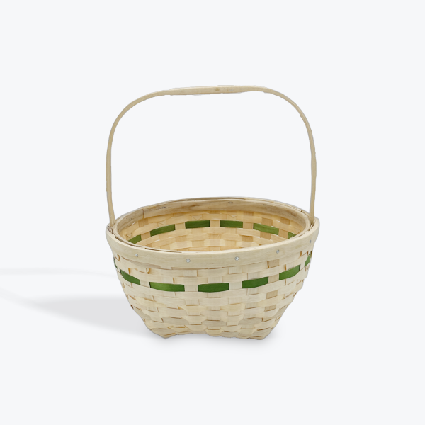 Red Stone Ash Baskets: Handle Basket with Green Detail