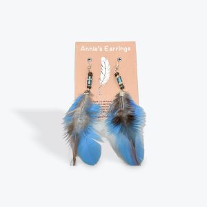 Annie's Earrings: Feather Dangle - Blue Feather & Beads Earrings