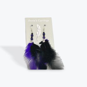 Annie's Earrings: Feather Dangle - Purple Feather & Beads Earrings