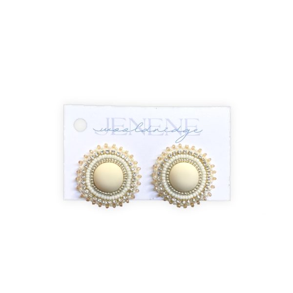 Jenene Wooldridge: Round Cream Matte Centre Beaded Earrings